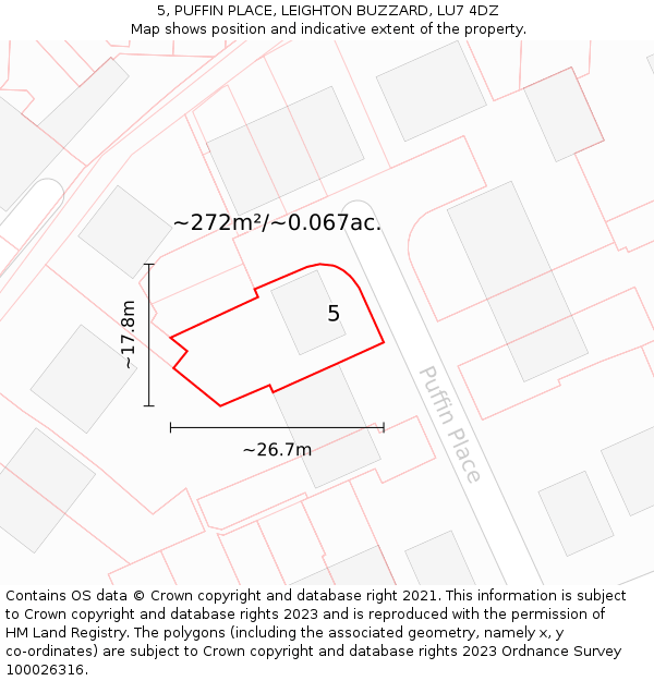 5, PUFFIN PLACE, LEIGHTON BUZZARD, LU7 4DZ: Plot and title map