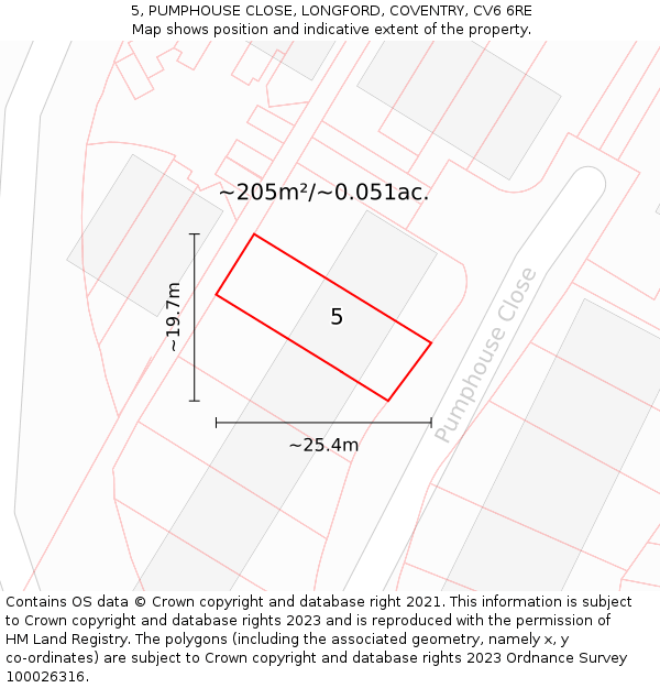 5, PUMPHOUSE CLOSE, LONGFORD, COVENTRY, CV6 6RE: Plot and title map