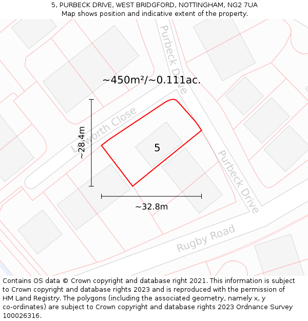 5, PURBECK DRIVE, WEST BRIDGFORD, NOTTINGHAM, NG2 7UA: Plot and title map