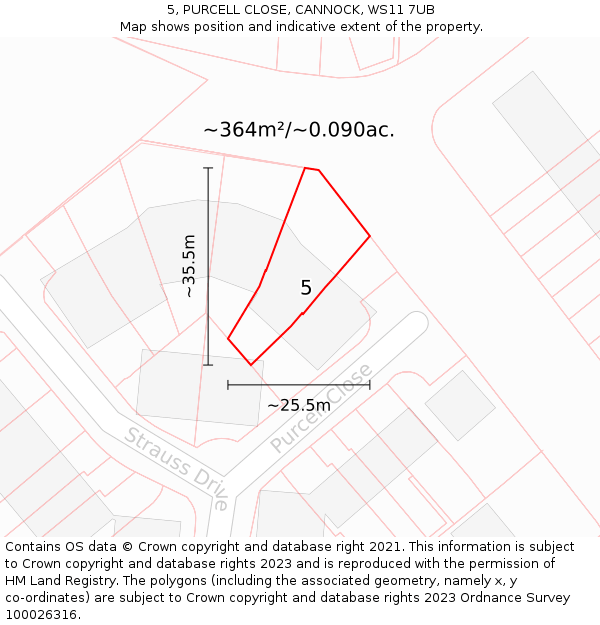 5, PURCELL CLOSE, CANNOCK, WS11 7UB: Plot and title map