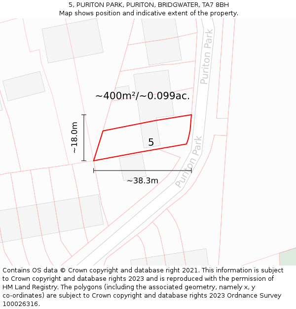 5, PURITON PARK, PURITON, BRIDGWATER, TA7 8BH: Plot and title map