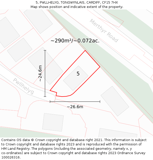 5, PWLLHELYG, TONGWYNLAIS, CARDIFF, CF15 7HX: Plot and title map