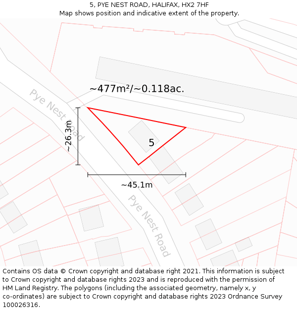 5, PYE NEST ROAD, HALIFAX, HX2 7HF: Plot and title map