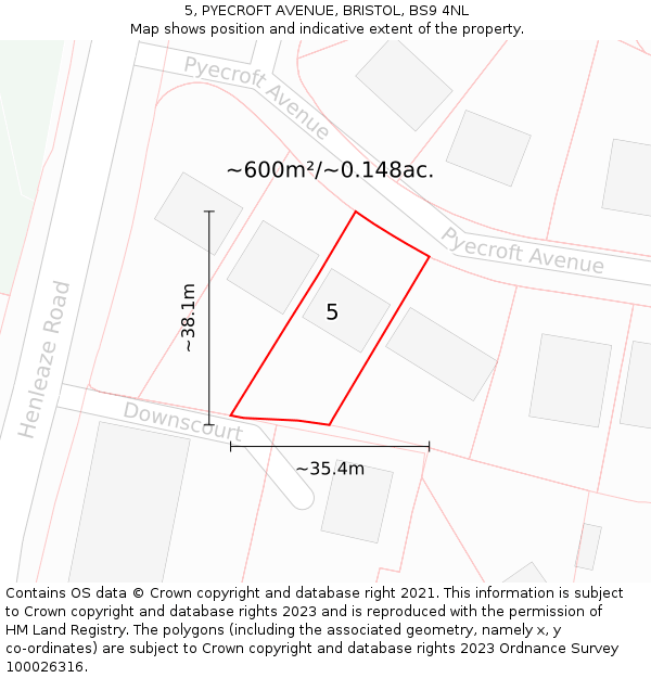 5, PYECROFT AVENUE, BRISTOL, BS9 4NL: Plot and title map