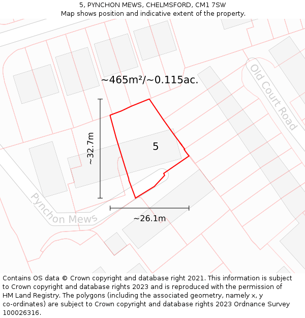 5, PYNCHON MEWS, CHELMSFORD, CM1 7SW: Plot and title map