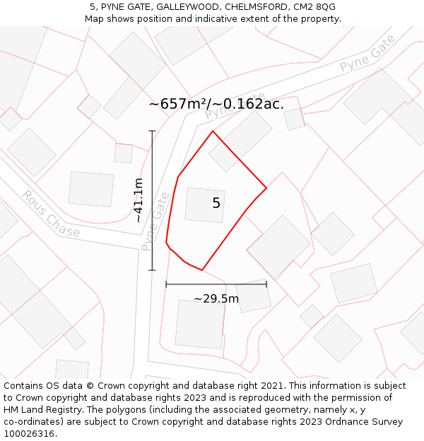 5, PYNE GATE, GALLEYWOOD, CHELMSFORD, CM2 8QG: Plot and title map