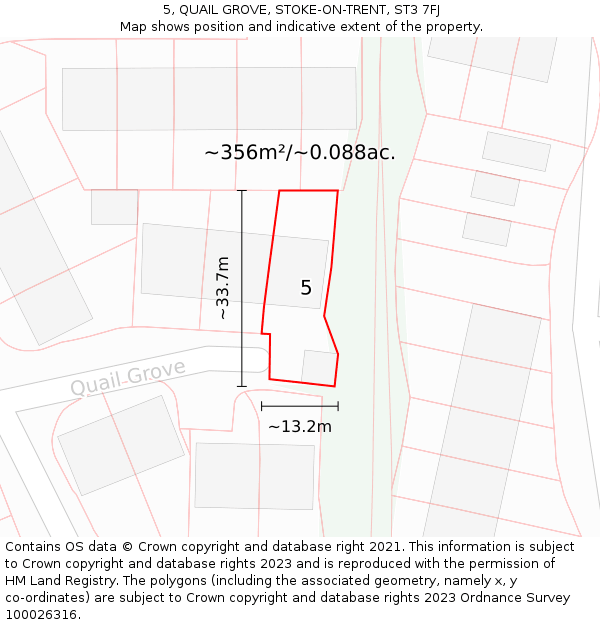 5, QUAIL GROVE, STOKE-ON-TRENT, ST3 7FJ: Plot and title map