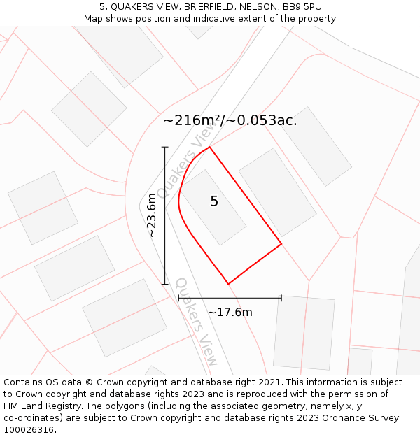 5, QUAKERS VIEW, BRIERFIELD, NELSON, BB9 5PU: Plot and title map