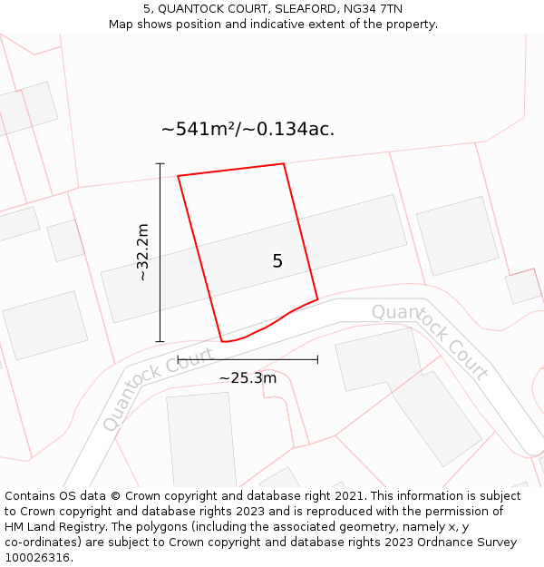 5, QUANTOCK COURT, SLEAFORD, NG34 7TN: Plot and title map