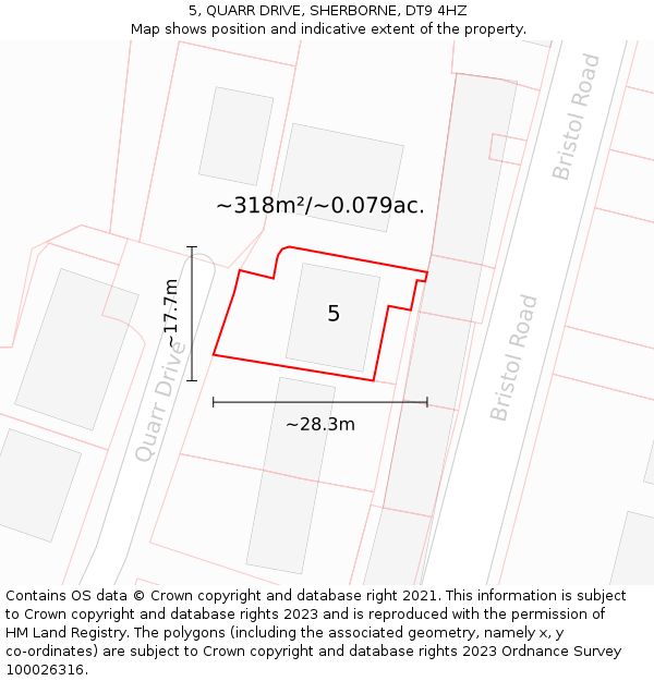 5, QUARR DRIVE, SHERBORNE, DT9 4HZ: Plot and title map