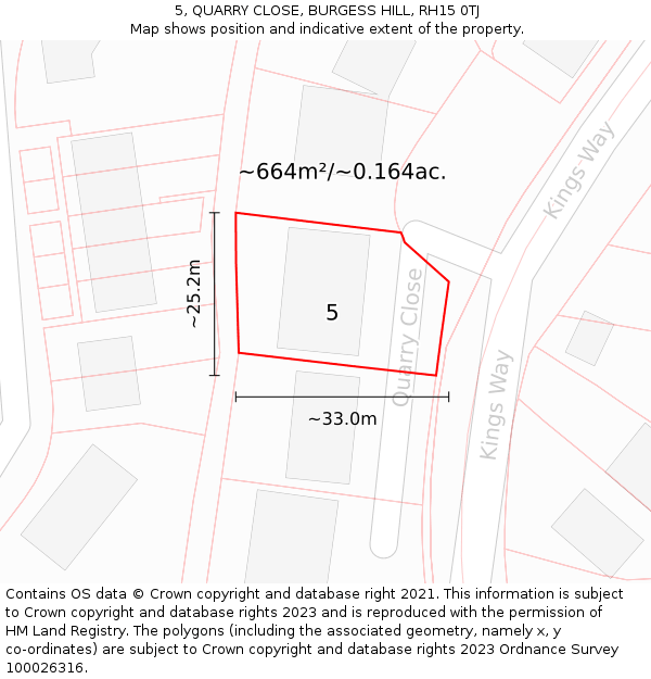 5, QUARRY CLOSE, BURGESS HILL, RH15 0TJ: Plot and title map