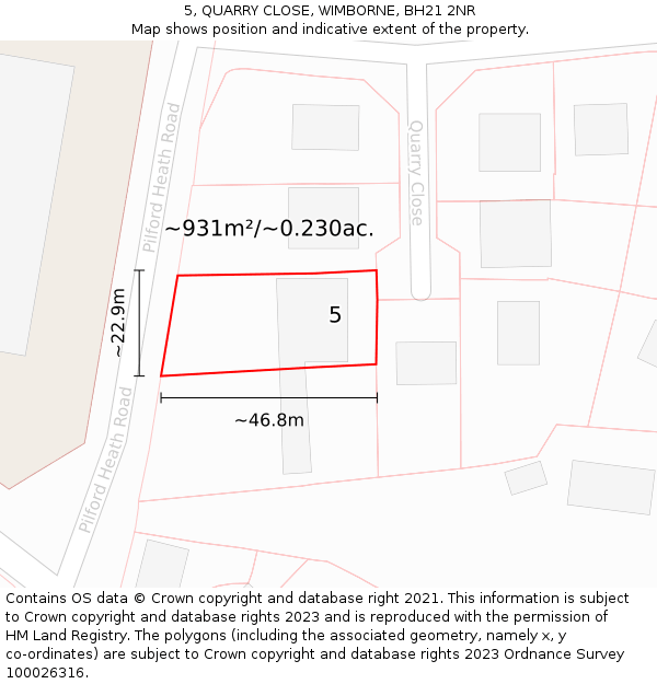 5, QUARRY CLOSE, WIMBORNE, BH21 2NR: Plot and title map
