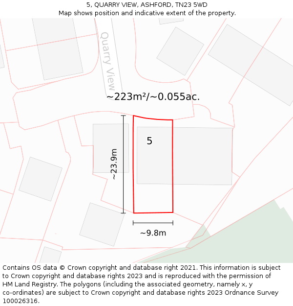 5, QUARRY VIEW, ASHFORD, TN23 5WD: Plot and title map