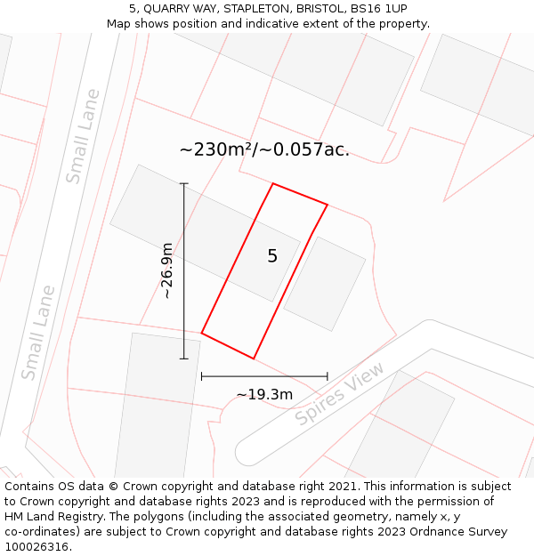 5, QUARRY WAY, STAPLETON, BRISTOL, BS16 1UP: Plot and title map