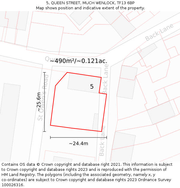 5, QUEEN STREET, MUCH WENLOCK, TF13 6BP: Plot and title map