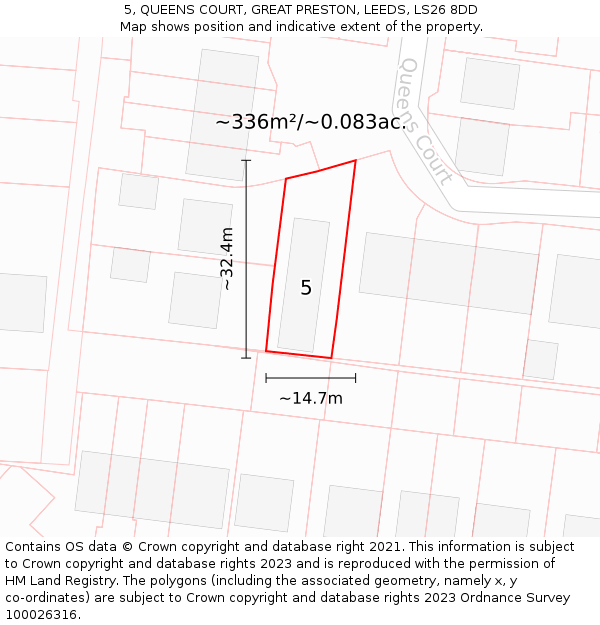 5, QUEENS COURT, GREAT PRESTON, LEEDS, LS26 8DD: Plot and title map
