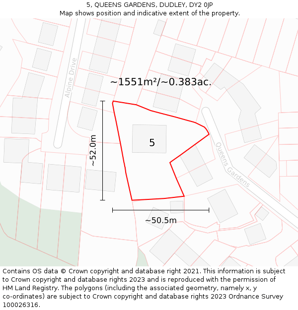 5, QUEENS GARDENS, DUDLEY, DY2 0JP: Plot and title map