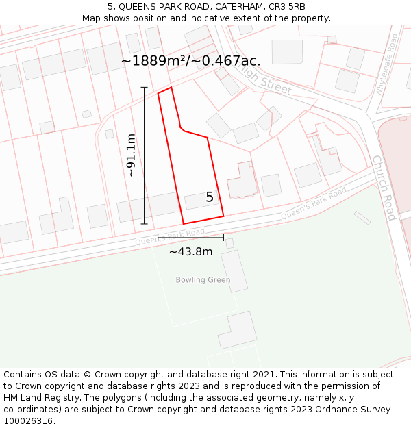 5, QUEENS PARK ROAD, CATERHAM, CR3 5RB: Plot and title map