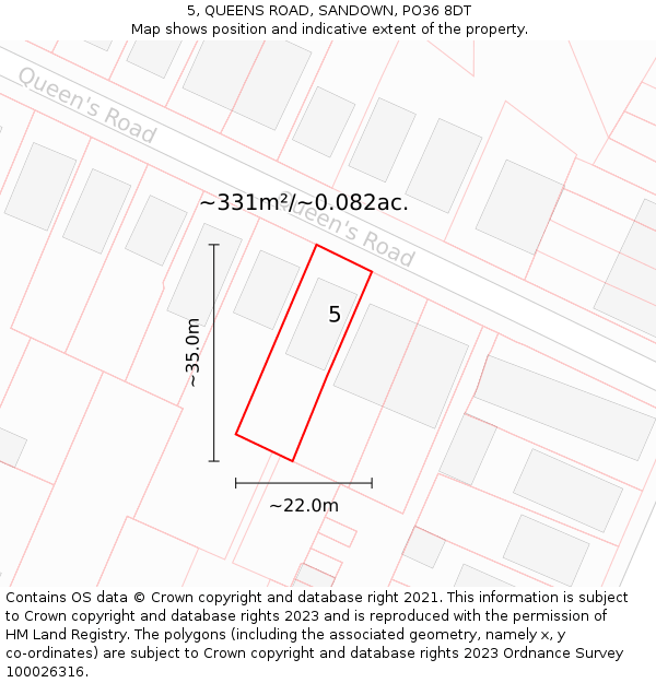 5, QUEENS ROAD, SANDOWN, PO36 8DT: Plot and title map