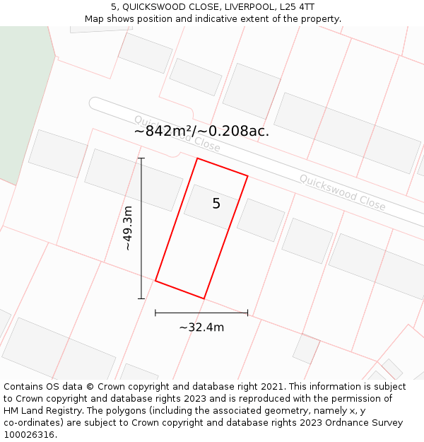 5, QUICKSWOOD CLOSE, LIVERPOOL, L25 4TT: Plot and title map