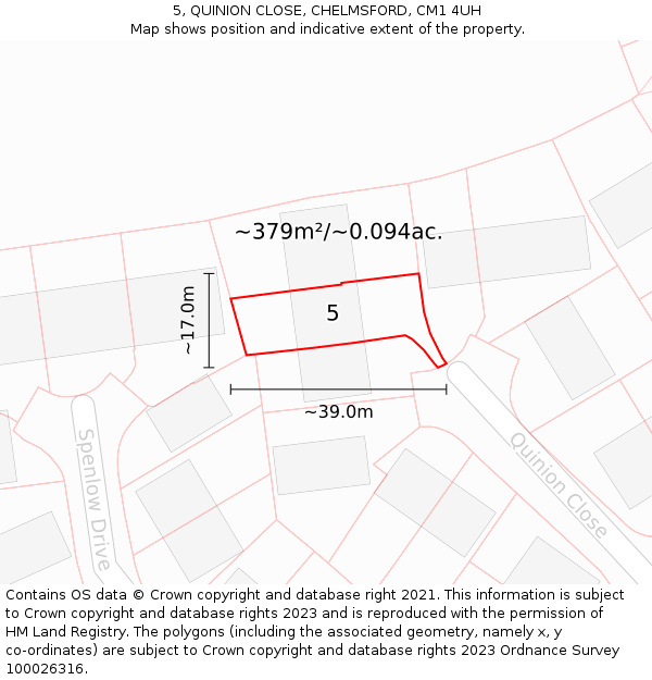 5, QUINION CLOSE, CHELMSFORD, CM1 4UH: Plot and title map