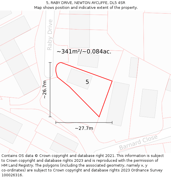 5, RABY DRIVE, NEWTON AYCLIFFE, DL5 4SR: Plot and title map