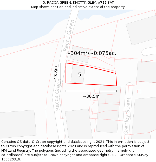 5, RACCA GREEN, KNOTTINGLEY, WF11 8AT: Plot and title map