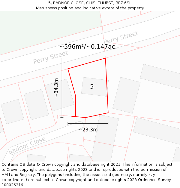 5, RADNOR CLOSE, CHISLEHURST, BR7 6SH: Plot and title map