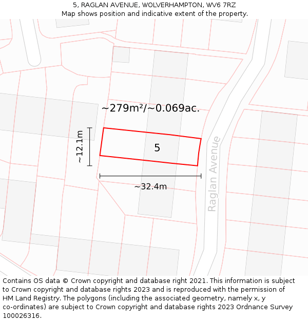 5, RAGLAN AVENUE, WOLVERHAMPTON, WV6 7RZ: Plot and title map