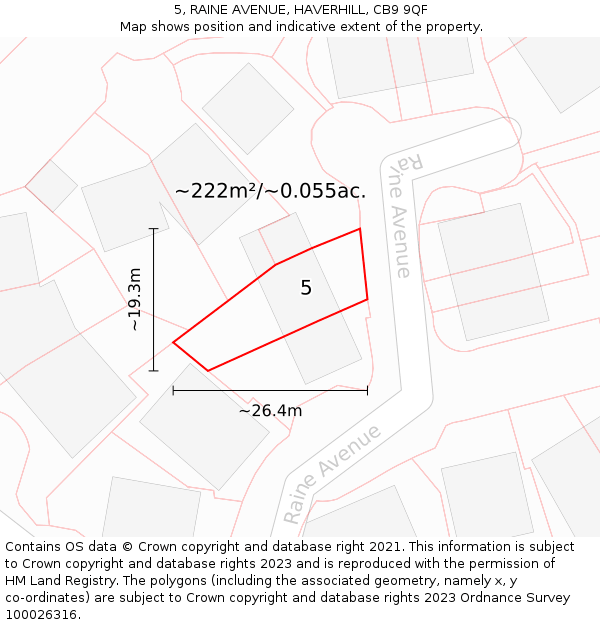 5, RAINE AVENUE, HAVERHILL, CB9 9QF: Plot and title map