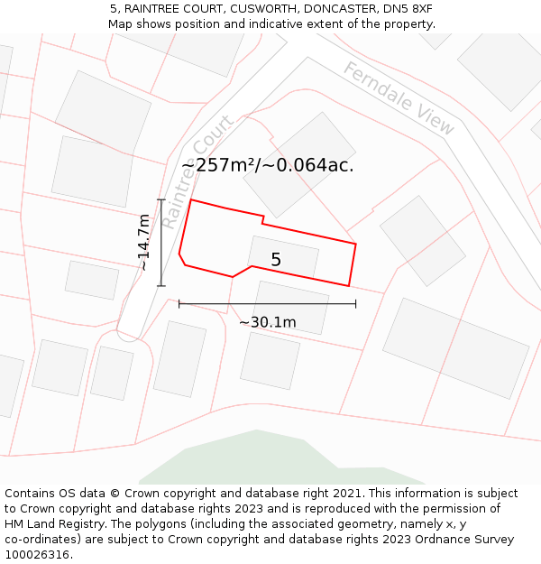 5, RAINTREE COURT, CUSWORTH, DONCASTER, DN5 8XF: Plot and title map