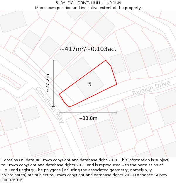 5, RALEIGH DRIVE, HULL, HU9 1UN: Plot and title map