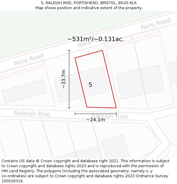 5, RALEIGH RISE, PORTISHEAD, BRISTOL, BS20 6LA: Plot and title map