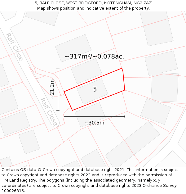 5, RALF CLOSE, WEST BRIDGFORD, NOTTINGHAM, NG2 7AZ: Plot and title map