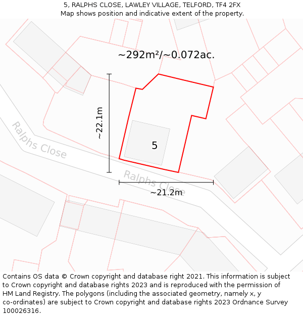5, RALPHS CLOSE, LAWLEY VILLAGE, TELFORD, TF4 2FX: Plot and title map