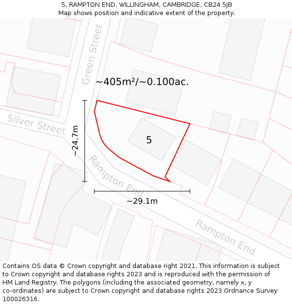 5, RAMPTON END, WILLINGHAM, CAMBRIDGE, CB24 5JB: Plot and title map