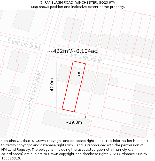 5, RANELAGH ROAD, WINCHESTER, SO23 9TA: Plot and title map