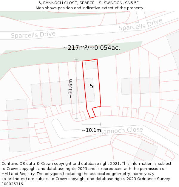 5, RANNOCH CLOSE, SPARCELLS, SWINDON, SN5 5FL: Plot and title map