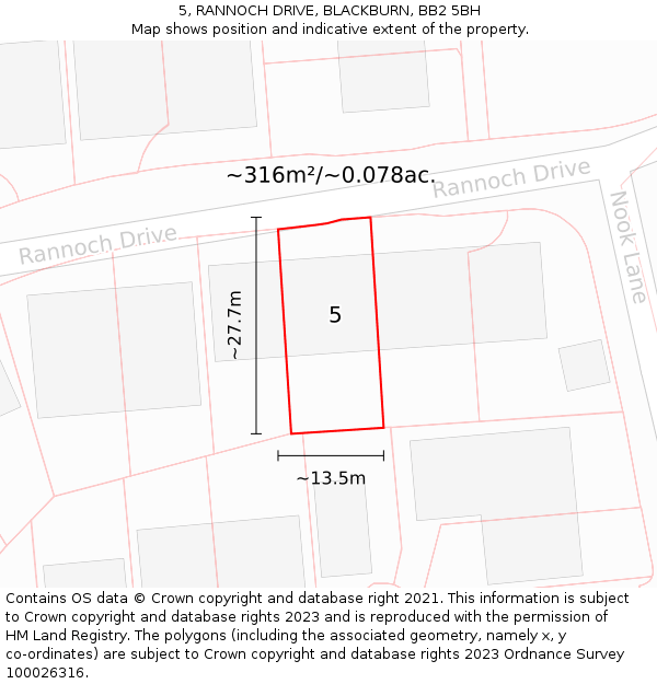 5, RANNOCH DRIVE, BLACKBURN, BB2 5BH: Plot and title map