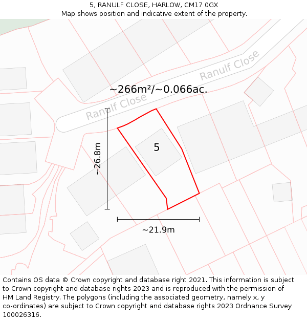 5, RANULF CLOSE, HARLOW, CM17 0GX: Plot and title map