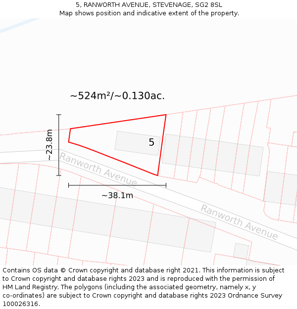 5, RANWORTH AVENUE, STEVENAGE, SG2 8SL: Plot and title map