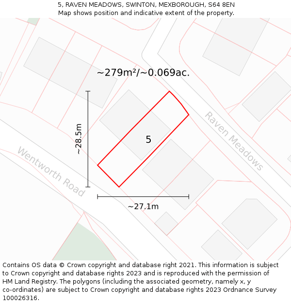 5, RAVEN MEADOWS, SWINTON, MEXBOROUGH, S64 8EN: Plot and title map