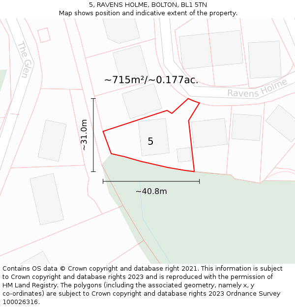 5, RAVENS HOLME, BOLTON, BL1 5TN: Plot and title map