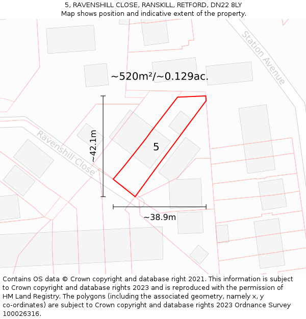 5, RAVENSHILL CLOSE, RANSKILL, RETFORD, DN22 8LY: Plot and title map