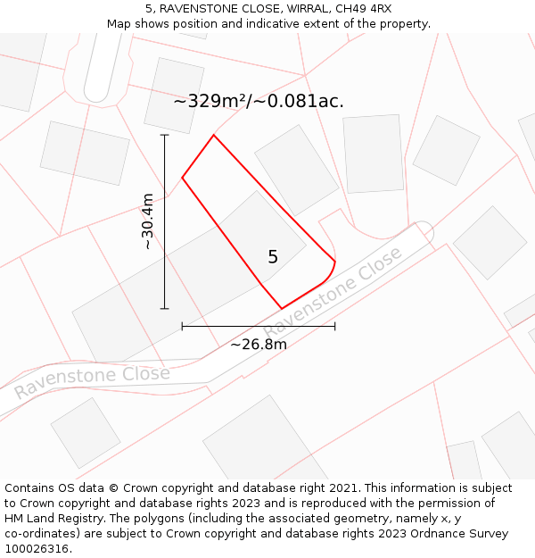 5, RAVENSTONE CLOSE, WIRRAL, CH49 4RX: Plot and title map