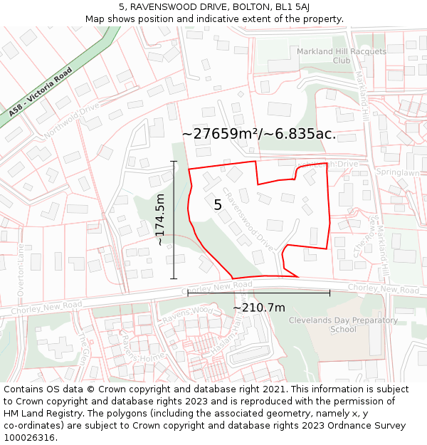 5, RAVENSWOOD DRIVE, BOLTON, BL1 5AJ: Plot and title map