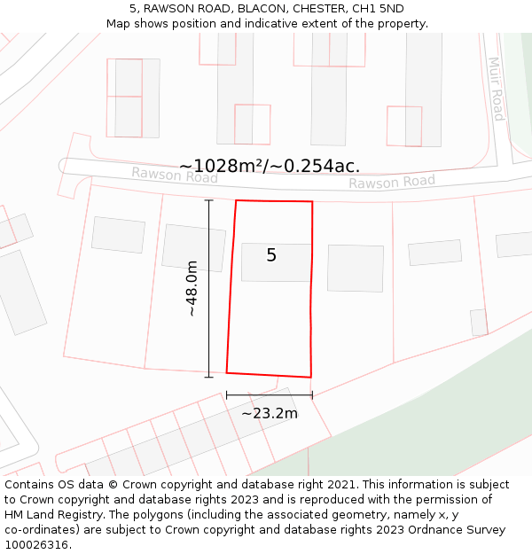 5, RAWSON ROAD, BLACON, CHESTER, CH1 5ND: Plot and title map