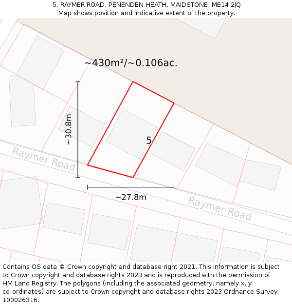 5, RAYMER ROAD, PENENDEN HEATH, MAIDSTONE, ME14 2JQ: Plot and title map