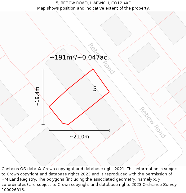 5, REBOW ROAD, HARWICH, CO12 4XE: Plot and title map