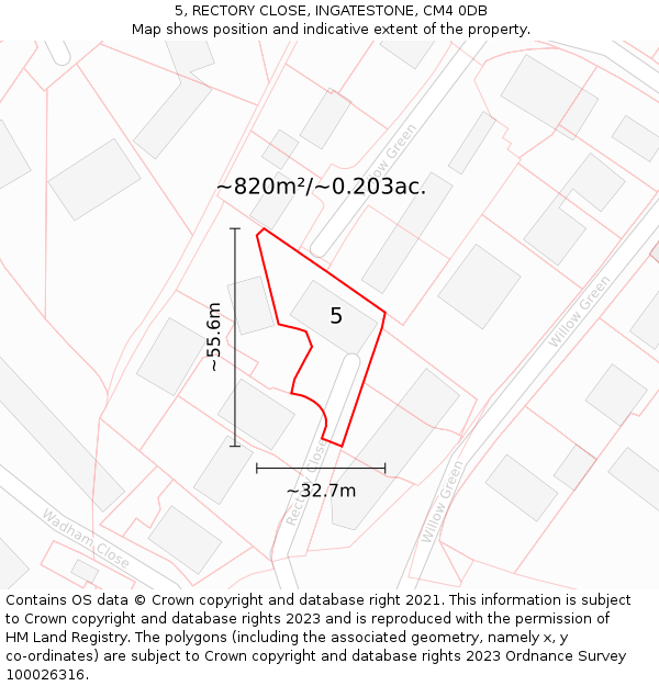 5, RECTORY CLOSE, INGATESTONE, CM4 0DB: Plot and title map